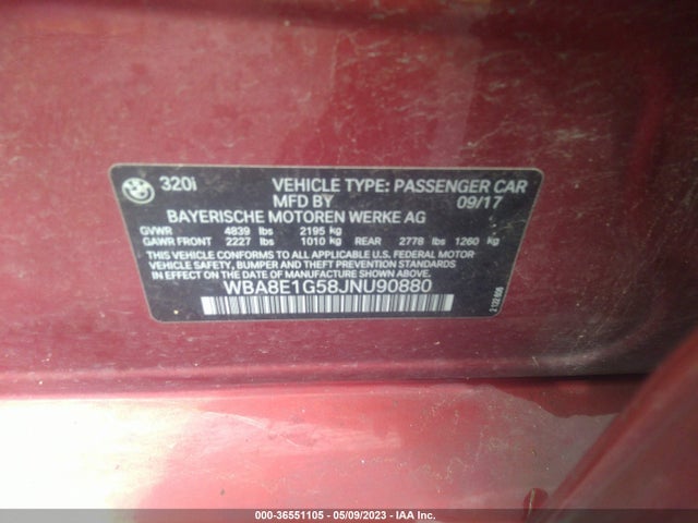 BMW 3 Series 320i 2018 WBA8E1G58JNU90880 Image 9