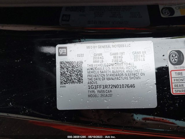 Chevrolet CAMARO LT1 2022 1G1FF1R72N0107646 Image 9