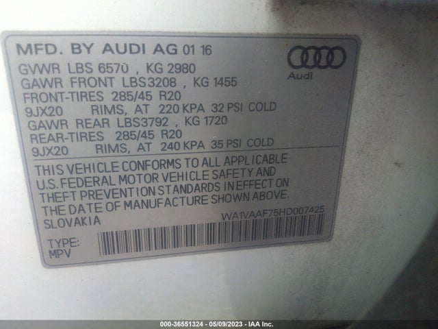 WA1VAAF75HD007425 Audi Q7 Prestige