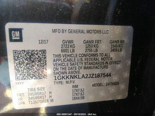 1GKKNKLA2JZ187544 GMC ACADIA SLE