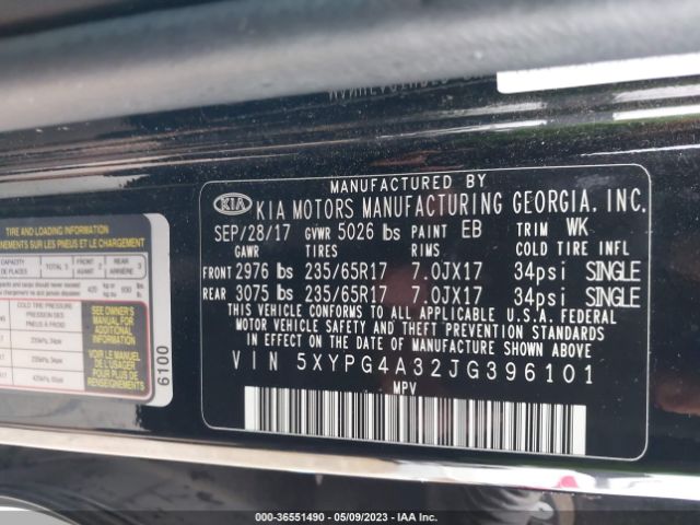 5XYPG4A32JG396101 KIA SORENTO L