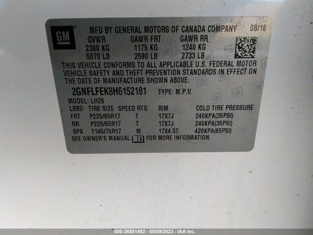 Chevrolet EQUINOX LT 2017 2GNFLFEK8H6152181 Image 9