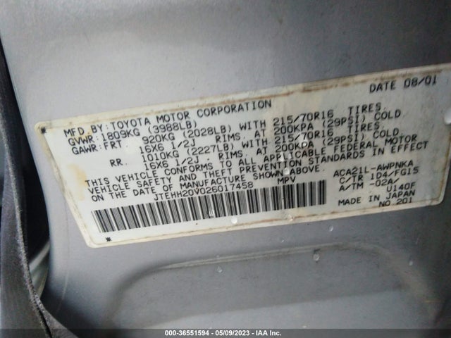 2002 TOYOTA RAV4 VIN: JTEHH20V026017458
