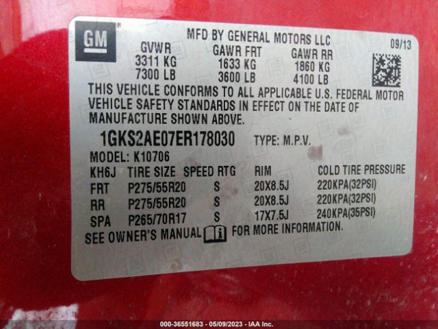 1GKS2AE07ER178030 GMC YUKON SLE