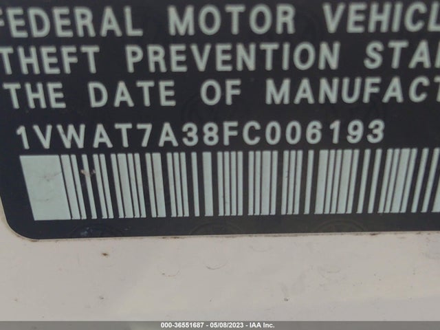 1VWAT7A38FC006193 Volkswagen Passat 1.8t Wolfsburg Ed
