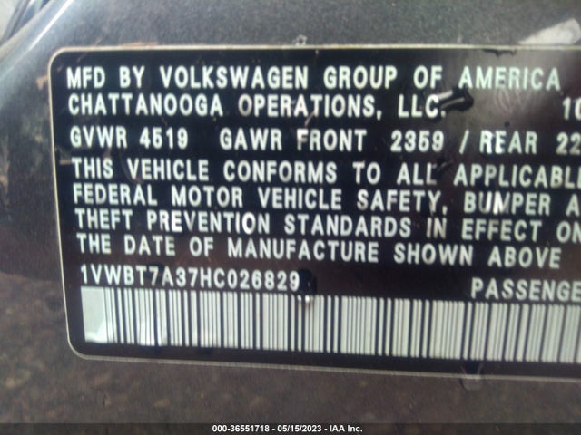 1VWBT7A37HC026829 Volkswagen Passat 1.8t Se