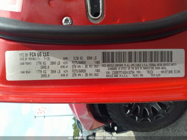 2016 RAM 1500 SPORT VIN: 1C6RR7MT4GS416794