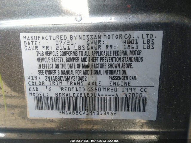2021 NISSAN SENTRA SV VIN: 3N1AB8CV5MY313452