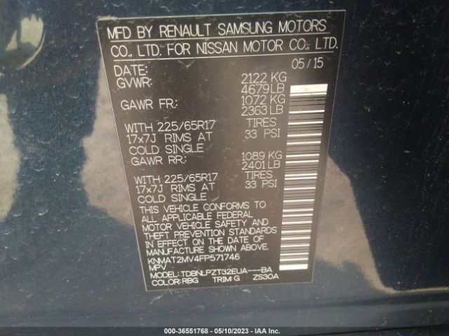 KNMAT2MV4FP571746 Nissan ROGUE S