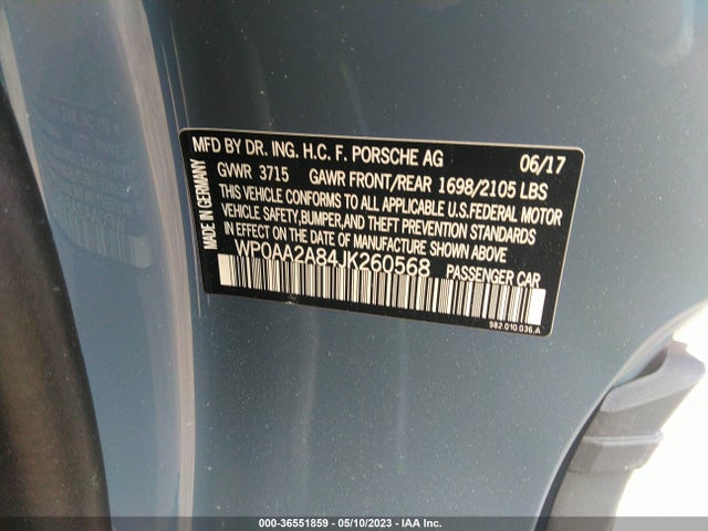 2018 Porsche 718, VIN: WP0AA2A84JK260568