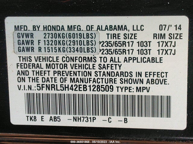 Honda ODYSSEY EX 2014 5FNRL5H42EB128509 Image 9