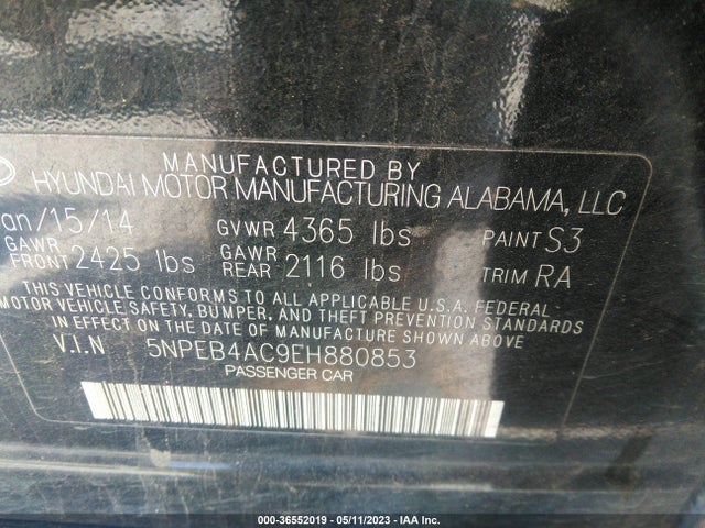 Hyundai SONATA GLS 2014 5NPEB4AC9EH880853 Image 10