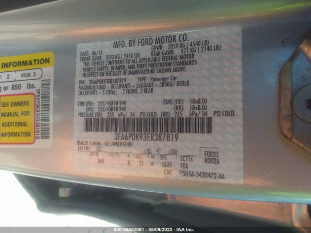 3FA6P0K93ER387819 Ford Fusion Titanium