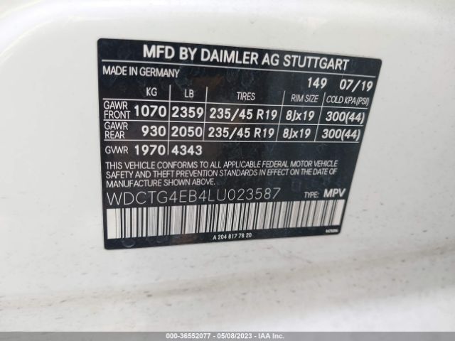 WDCTG4EB4LU023587 Mercedes-Benz Gla Gla 250