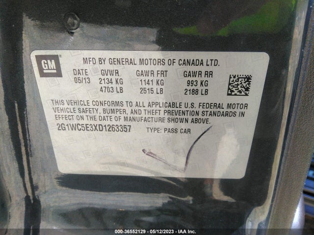 2013 CHEVROLET IMPALA LTZ VIN: 2G1WC5E3XD1263357