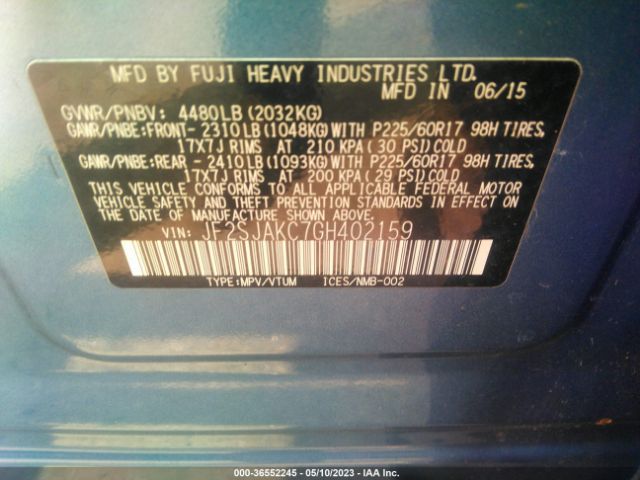 JF2SJAKC7GH402159 Subaru Forester 2.5i Limited