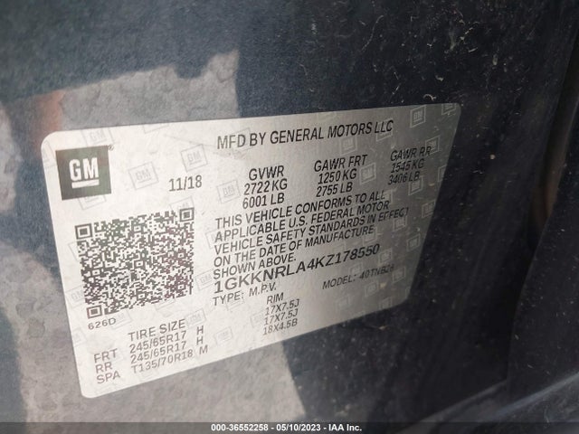 GMC ACADIA SLE 2019 1GKKNRLA4KZ178550 Image 9