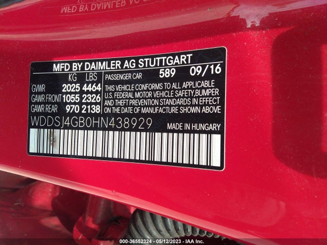 WDDSJ4GB0HN438929 Mercedes-Benz Cla Cla 250