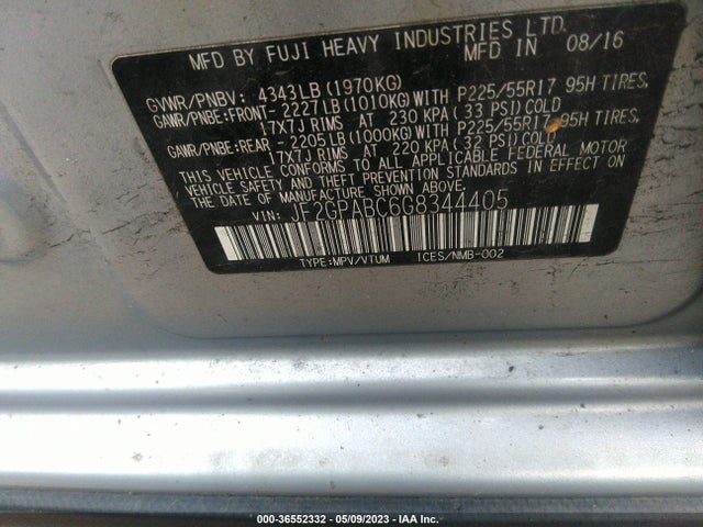 2016 SUBARU CROSSTREK PREMIUM VIN: JF2GPABC6G8344405