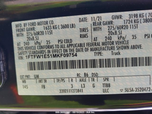 1FTFW1E51MKF09754 Ford F-150 Xl/xlt/lariat