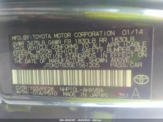 Toyota Prius C One/three/two/four 2014 JTDKDTB35E1561205 Image 9