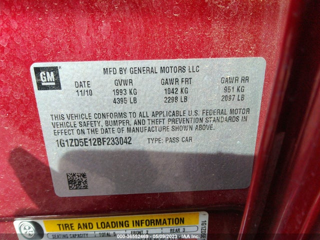 2011 CHEVROLET MALIBU LT W/2LT VIN: 1G1ZD5E12BF233042