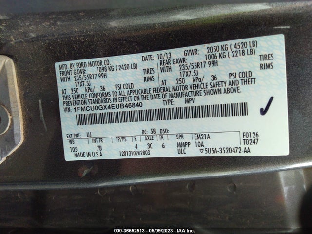 2014 FORD ESCAPE SE VIN: 1FMCU0GX4EUB46840