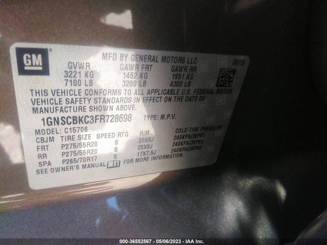 Chevrolet Tahoe Lt 2015 1GNSCBKC3FR728698 Image 9