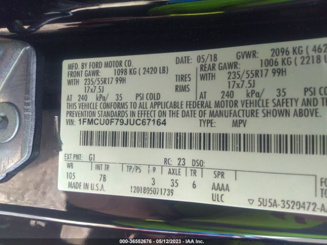 1FMCU0F79JUC67164 Ford ESCAPE S