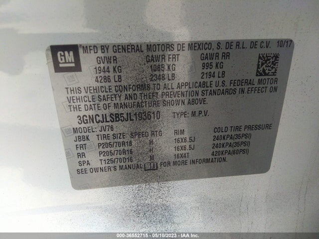 Chevrolet Trax Lt 2018 3GNCJLSB5JL193610 Image 9