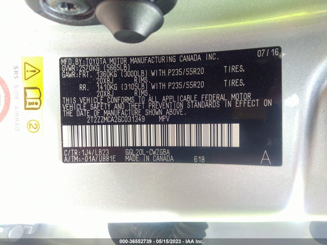 2T2ZZMCA2GC031349 Lexus RX 350