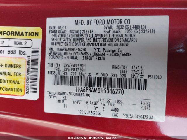 1FA6P8AM0H5346270 Ford Mustang V6