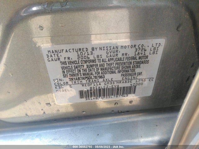 2013 NISSAN SENTRA S VIN: 3N1AB7AP5DL787963
