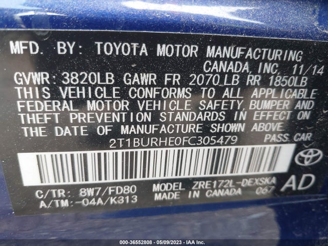 Toyota Corolla L/le/s/s Plus/le Plus 2015 2T1BURHE0FC305479 Image 10