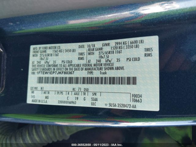 1FTEW1EP7JKF80367 Ford F-150 Xl/xlt/lariat