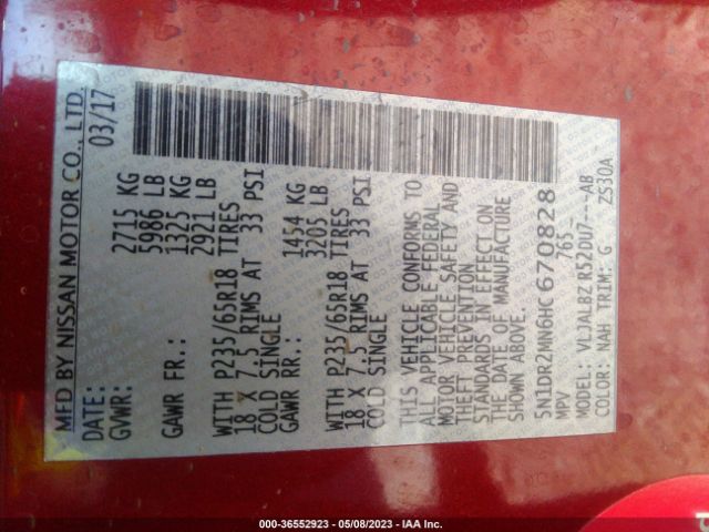 5N1DR2MN6HC670828 Nissan Pathfinder S