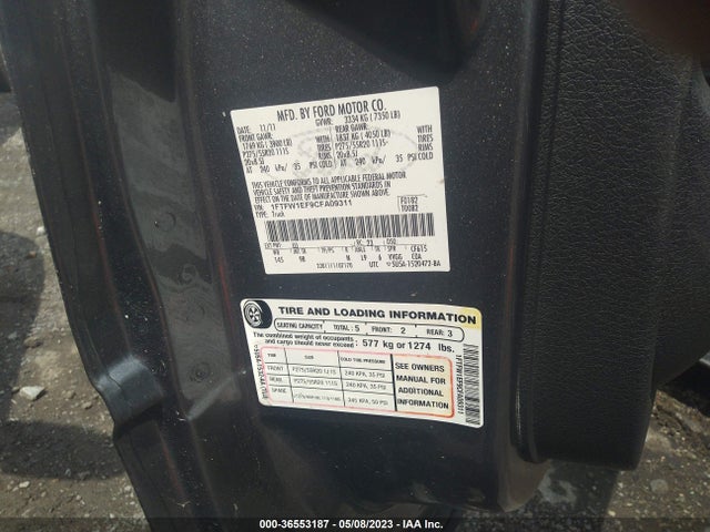2012 FORD F-150 XL/XLT/FX4/LARIAT VIN: 1FTFW1EF9CFA09311