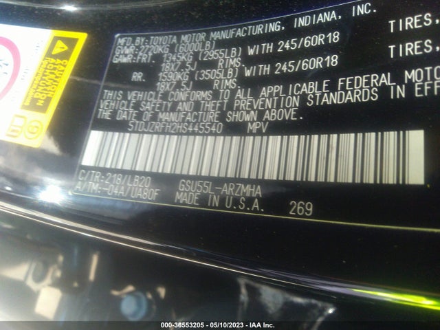 Toyota Highlander Xle/se 2017 5TDJZRFH2HS445540 Image 9