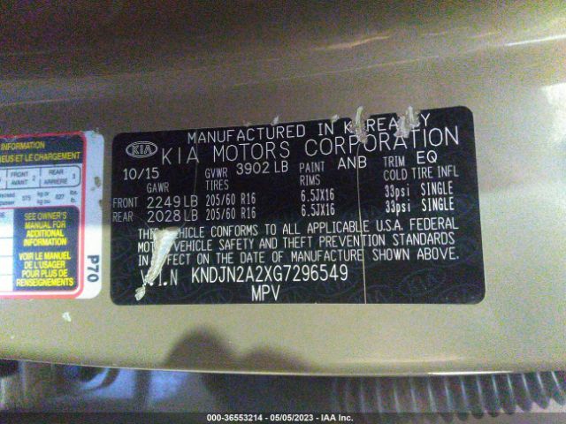KNDJN2A2XG7296549 KIA Soul Base