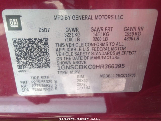 Chevrolet Tahoe Lt 2017 1GNSCBKC0HR366395 Image 9