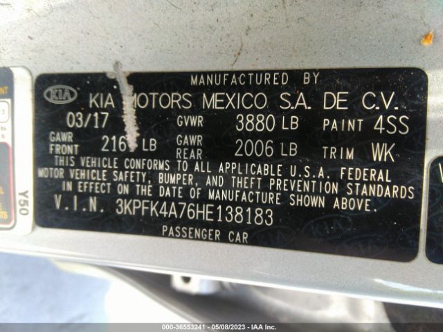 3KPFK4A76HE138183 KIA FORTE LX