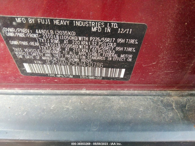 2012 SUBARU FORESTER 2.5X PREMIUM VIN: JF2SHADC5CH430786
