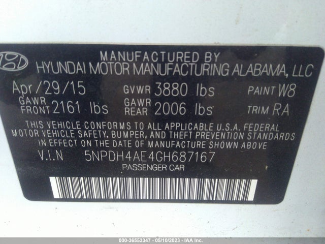 Hyundai ELANTRA SE 2016 5NPDH4AE4GH687167 Image 10