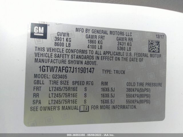 1GTW7AFG7J1190147 GMC SAVANA CARGO VAN