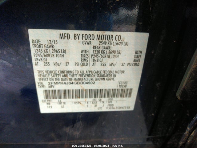 Ford EDGE SEL 2016 2FMPK4J84GBB04502 Image 11