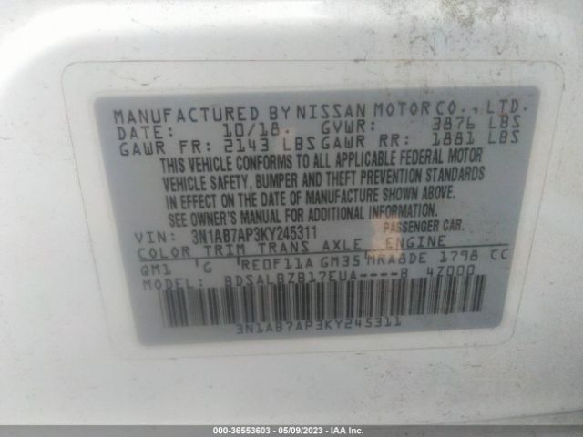3N1AB7AP3KY245311 Nissan SENTRA S