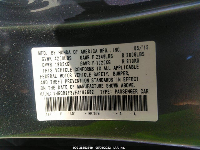Honda Accord Sedan Lx 2015 1HGCR2F32FA187682 Image 9