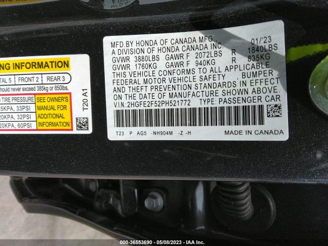 Honda Civic Sedan Sport 2023 2HGFE2F52PH521772 Image 11