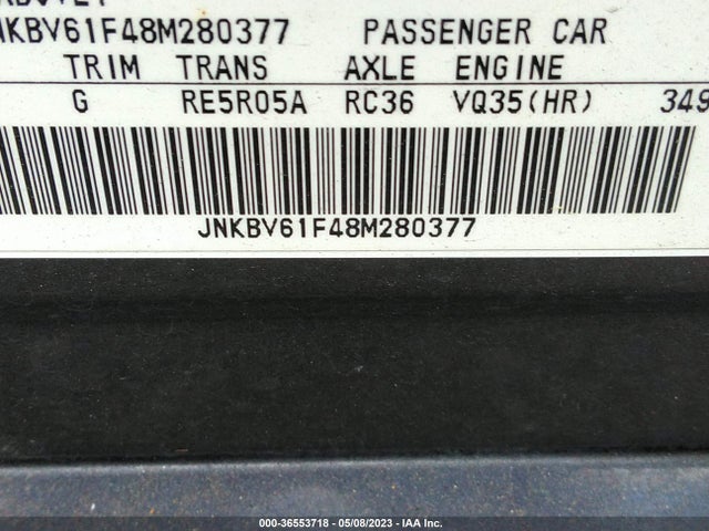 2008 INFINITI G35 SEDAN X VIN: JNKBV61F48M280377