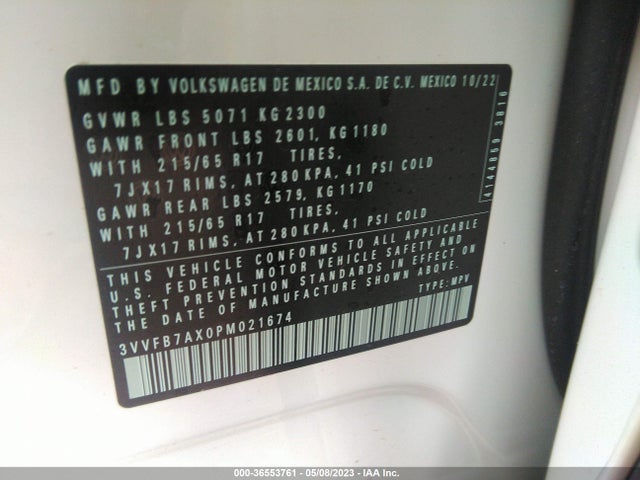 2023 VOLKSWAGEN TIGUAN S VIN: 3VVFB7AX0PM021674